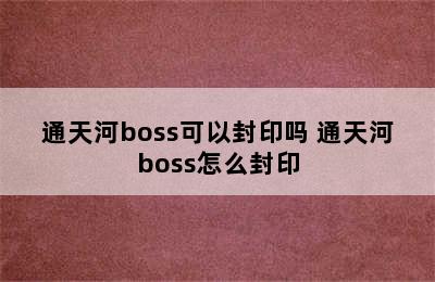 通天河boss可以封印吗 通天河boss怎么封印